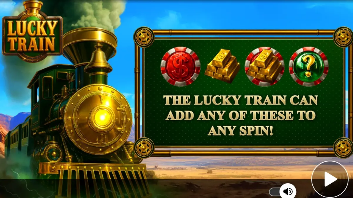 Tampilan visual mesin slot Lucky Train dengan tema steampunk dan Wild West
